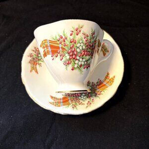 Windsor China Cup and Saucer - Christmas Holly and Berries